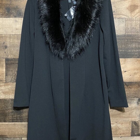 Bisou Bisou Black Coat/Duster with Removable Fur Collar - Picture 2 of 12